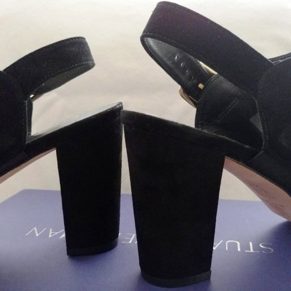 Stuart Weitzman Commodore Black Suede Slingbacks Open Toe 3.75 Heel Size 10 NIB - Picture 2 of 7